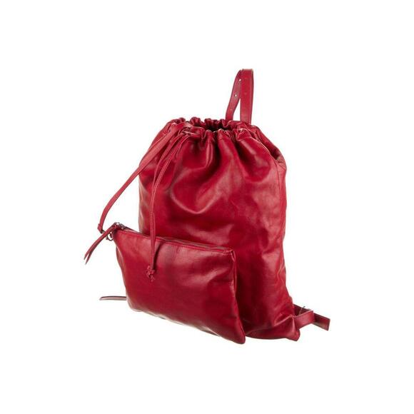 MM6‎ Maison Margiela Red Leather Drawstring Backpack Front Zip Pocket Bag main image 7